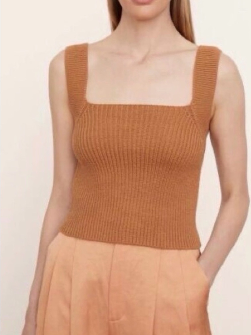 Vince Square Neck Ribbed Sweater Tank Top | Honey | Size Medium